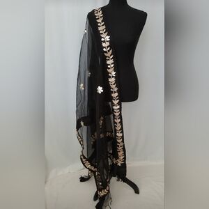 Black Organza Dupatta with Gold Color Gota Embroidery